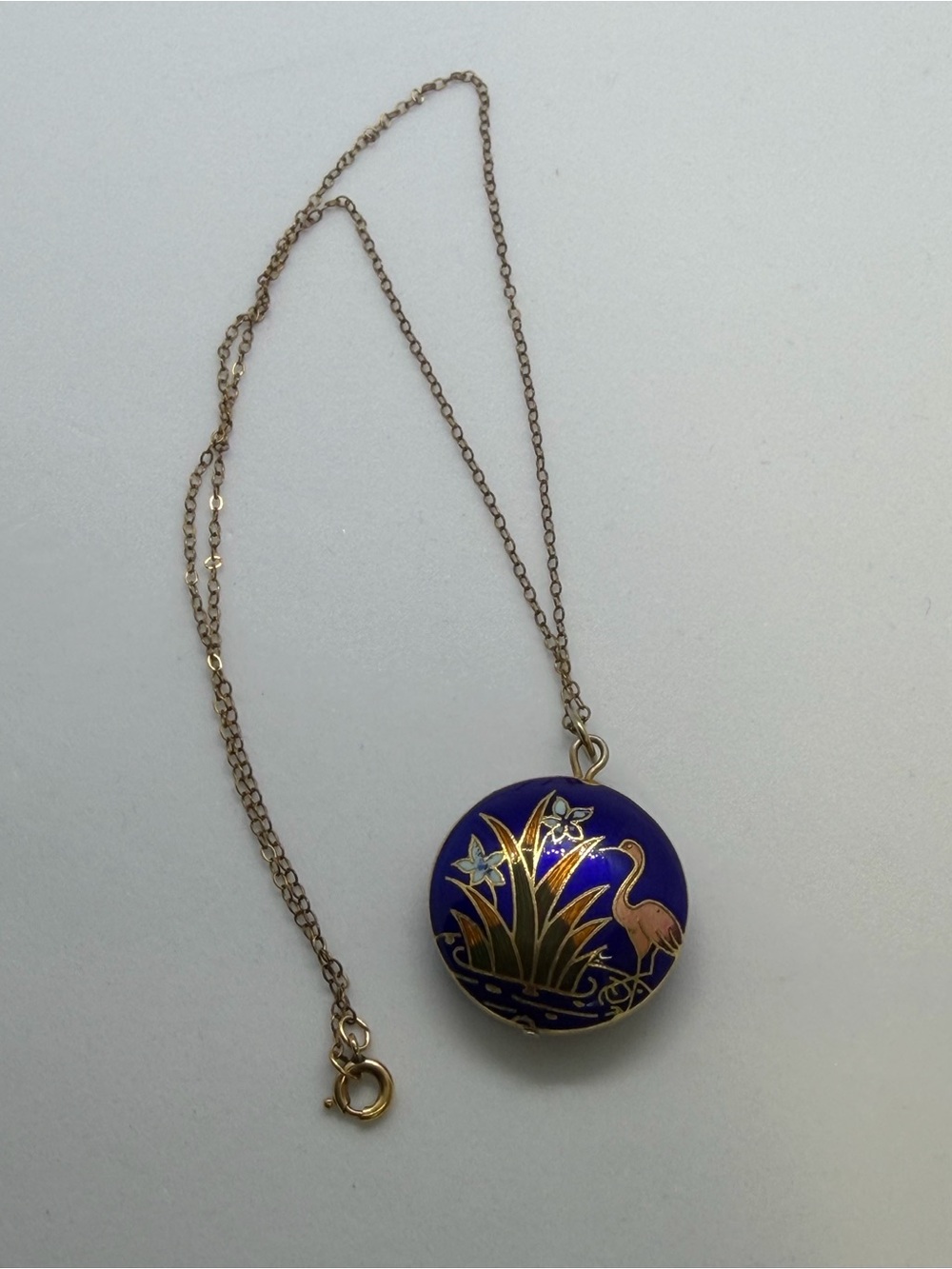 Gold fill 14K Blue Enamel Floral Pendant Necklace- Vintage - Picture 13 of 13